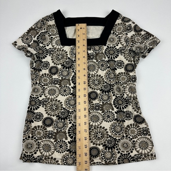 Croft & Barrow Blouse Women Small Stretch Cream Black Square Neck - Picture 4 of 7